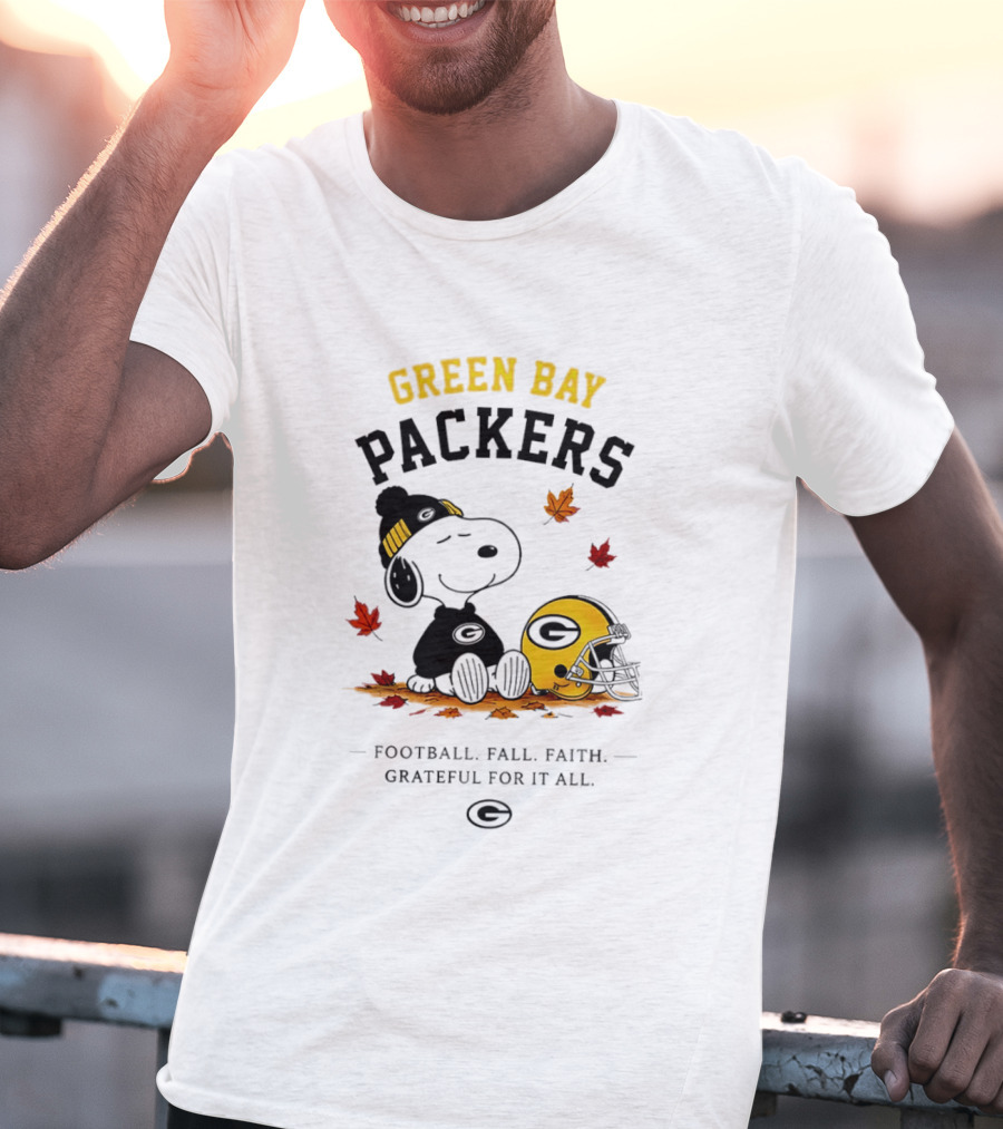 Green Bay Packers Snoopy Football Fall Faith Grateful For It All T-Shirt