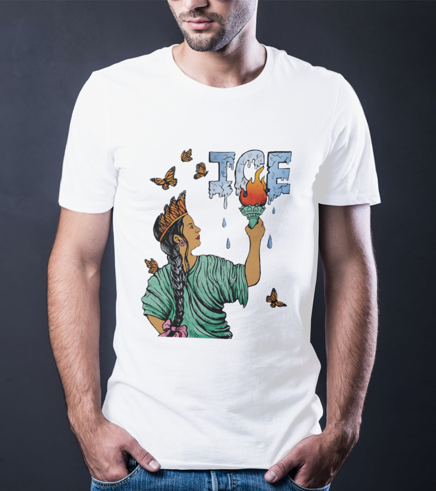 Liberty ICE Melt Activism With Monarch Butterflies And Torch Symbolism T-Shirt