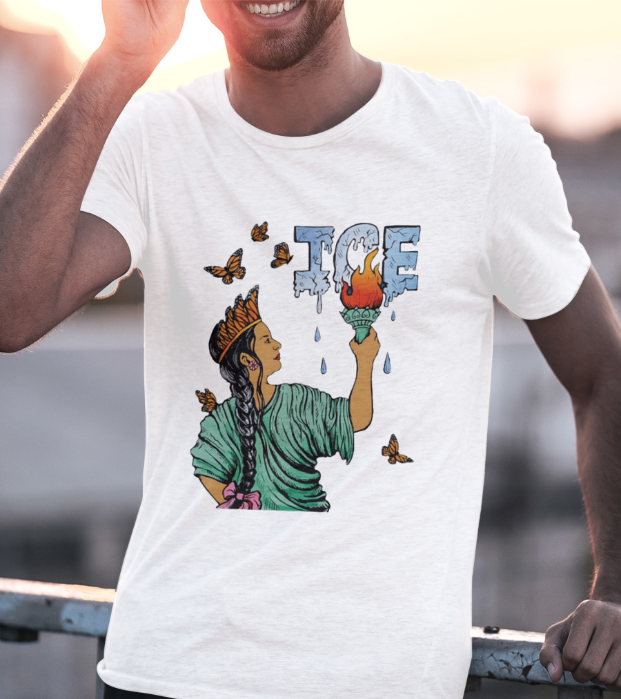 Liberty ICE Melt Activism With Monarch Butterflies And Torch Symbolism T-Shirt