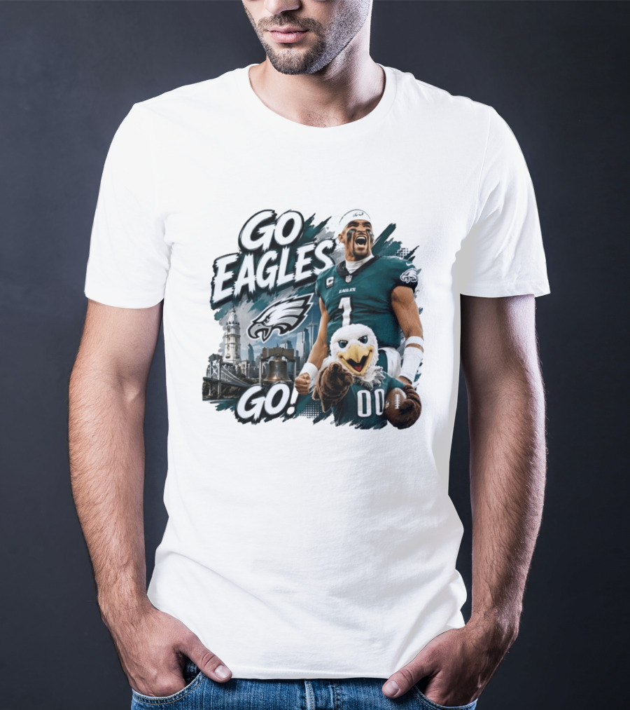 Go Eagles Go Philadelphia Eagles Jalen Hurts Swoop Football Skyline T-Shirt