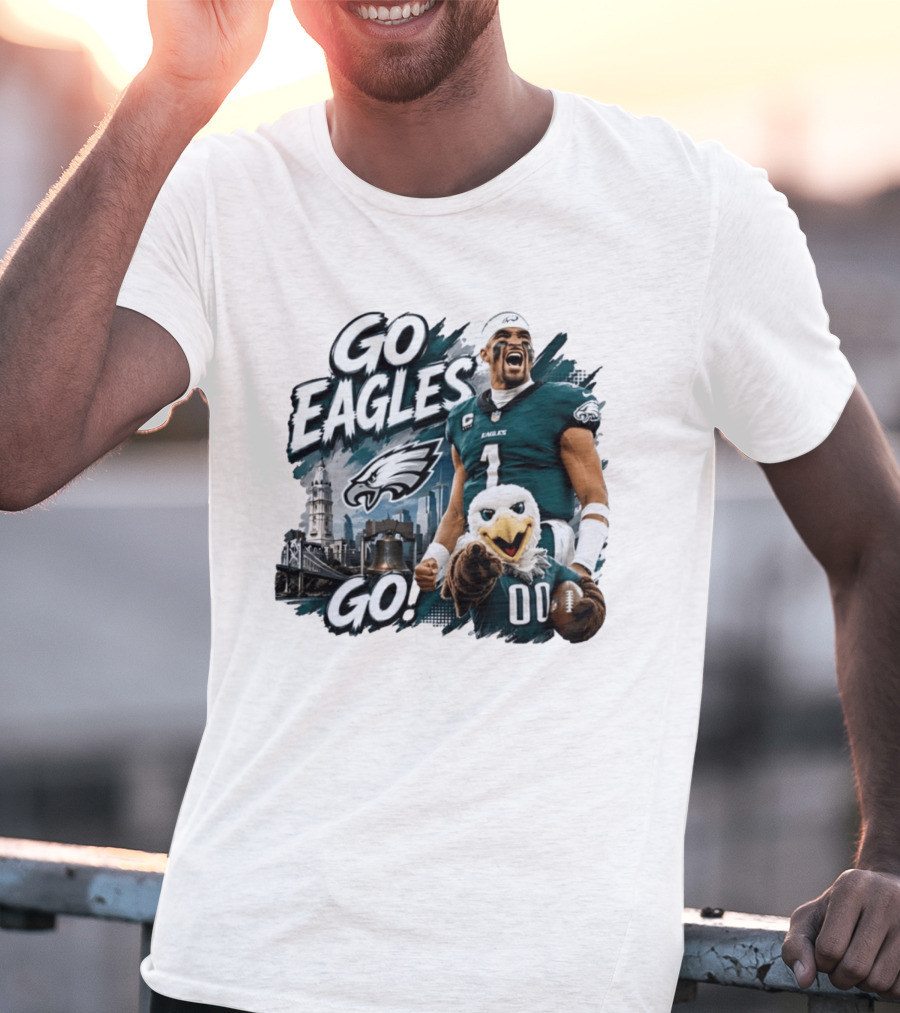 Go Eagles Go Philadelphia Eagles Jalen Hurts Swoop Football Skyline T-Shirt