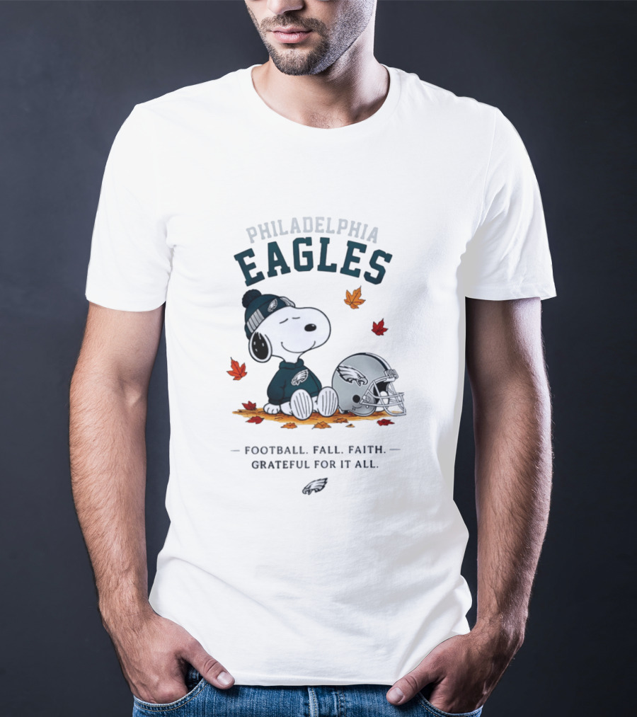 Philadelphia Eagles Snoopy Football Fall Faith Grateful For It All T-Shirt