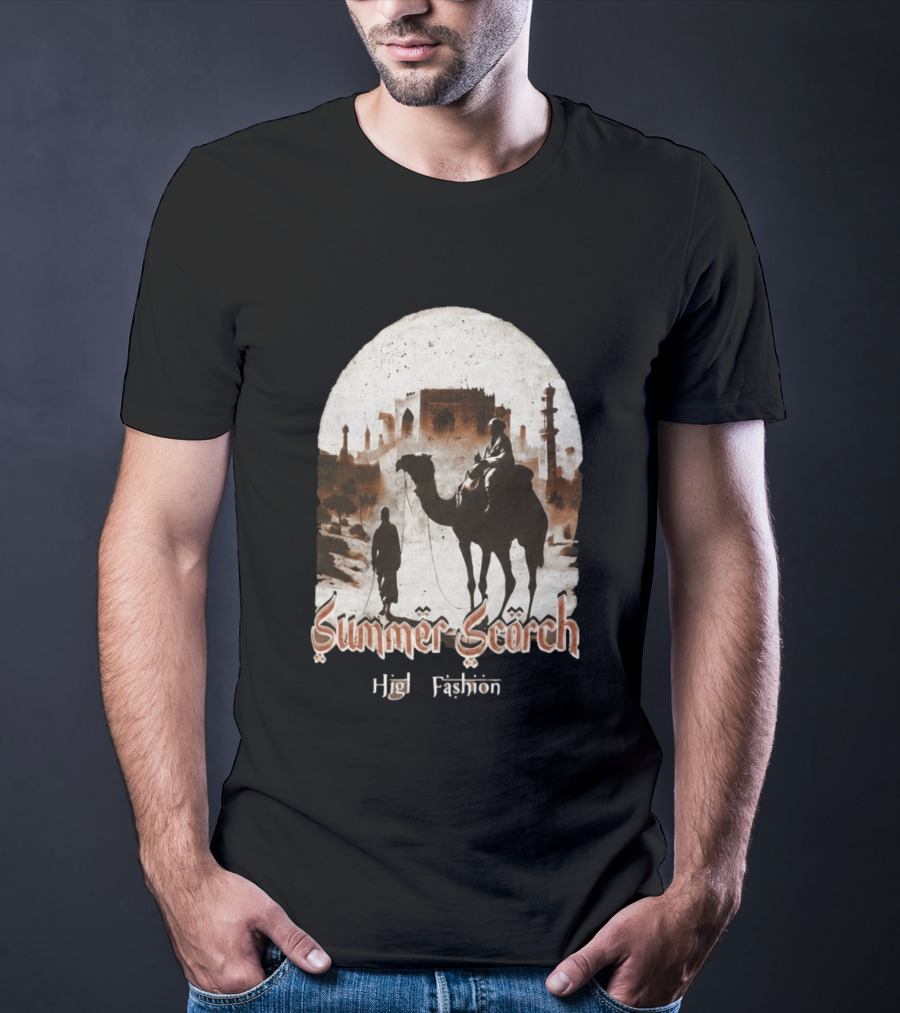 Summer Scorch High Fashion Camel Caravan Desert Scene T-Shirt
