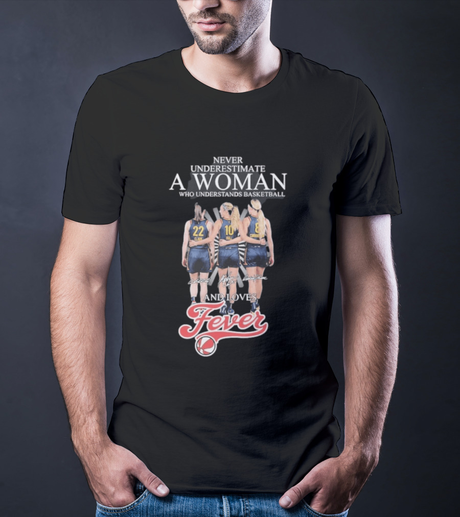 Never Underestimate A Woman Who Understands Basketball And Loves Fever Caitlin Clark Lexie Hull Sophie Cunningham T-Shirt