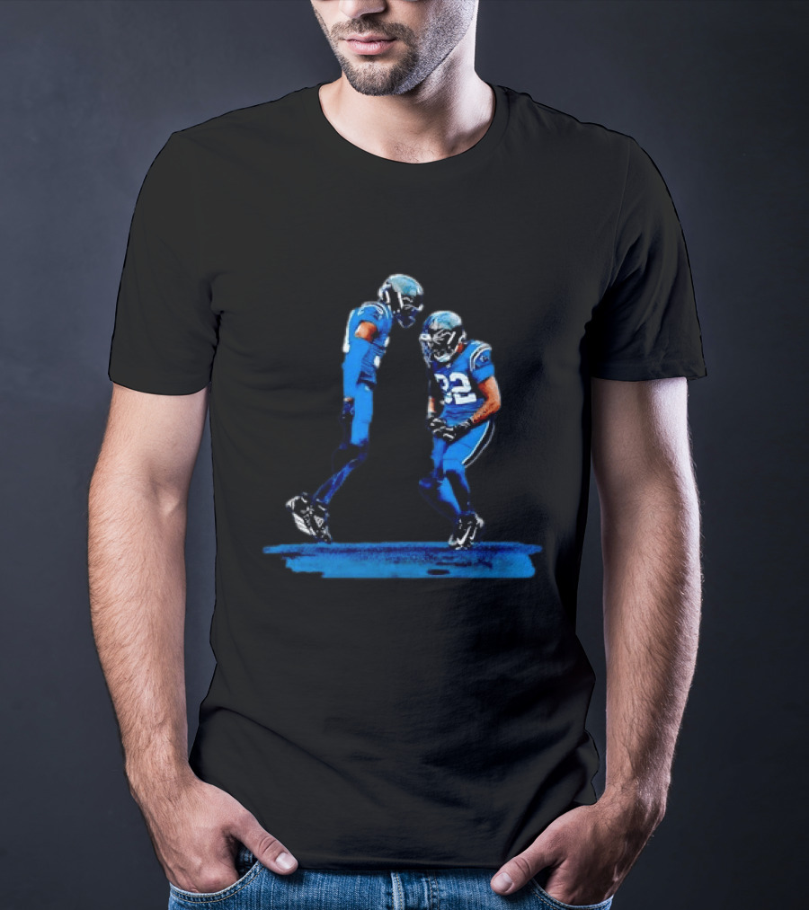 Carolina Panthers Blue Uniforms Players Celebrating Football Team Victory T-Shirt