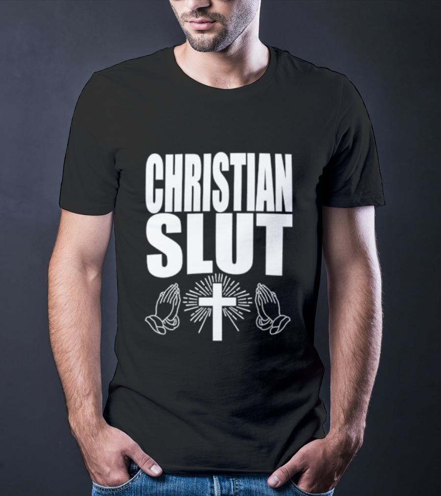 Christian Slut Praying Hands Cross Iconography T-Shirt