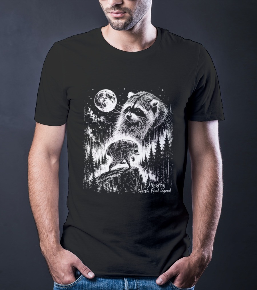 Jimothy Raccoon Scenic Trail Legend Moonlit Wilderness Forest Scene T-Shirt