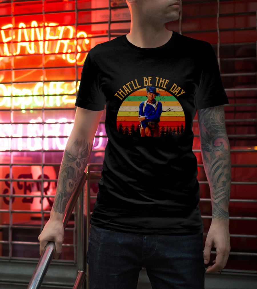 John Weyne That'll Be The Day Vintage Western Style Striped Sunset T-Shirt