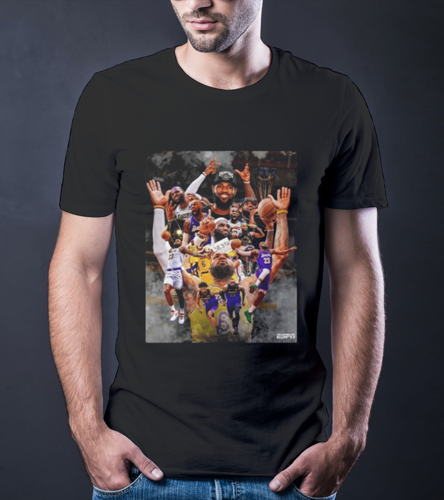 LeBron James Los Angeles Lakers ESPN Championship Highlights And Career Achievements T-Shirt