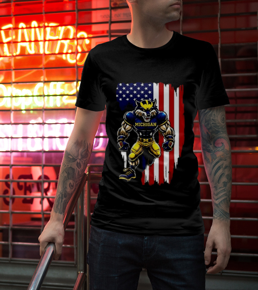 Michigan Wolverines We The People USA Flag Wolverine T-Shirt