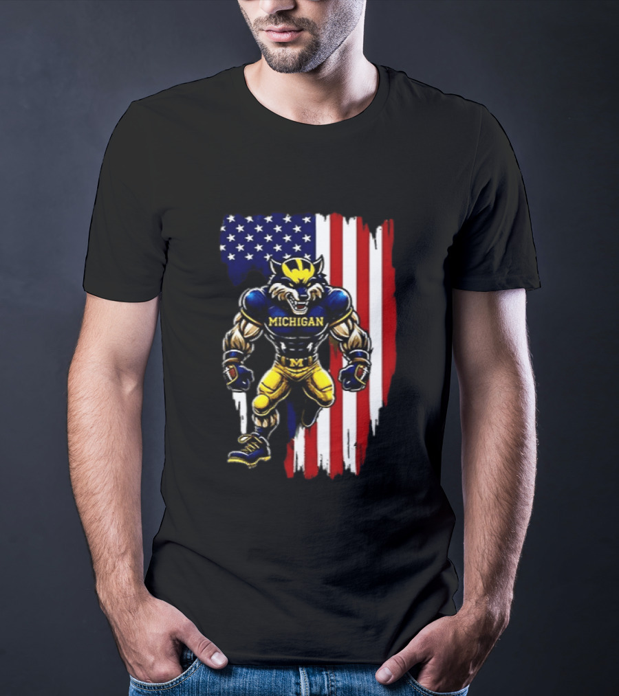 Michigan Wolverines We The People USA Flag Wolverine T-Shirt