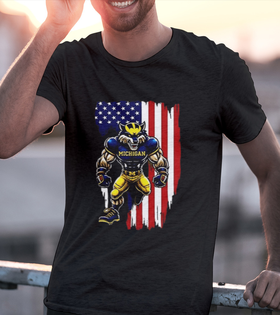 Michigan Wolverines We The People USA Flag Wolverine T-Shirt