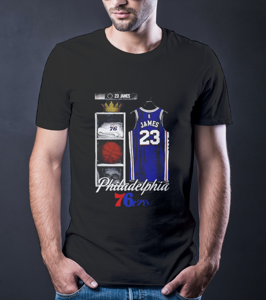 Philadelphia 76ers LeBron James 23 Basketball Jersey Locker Room Display T-Shirt