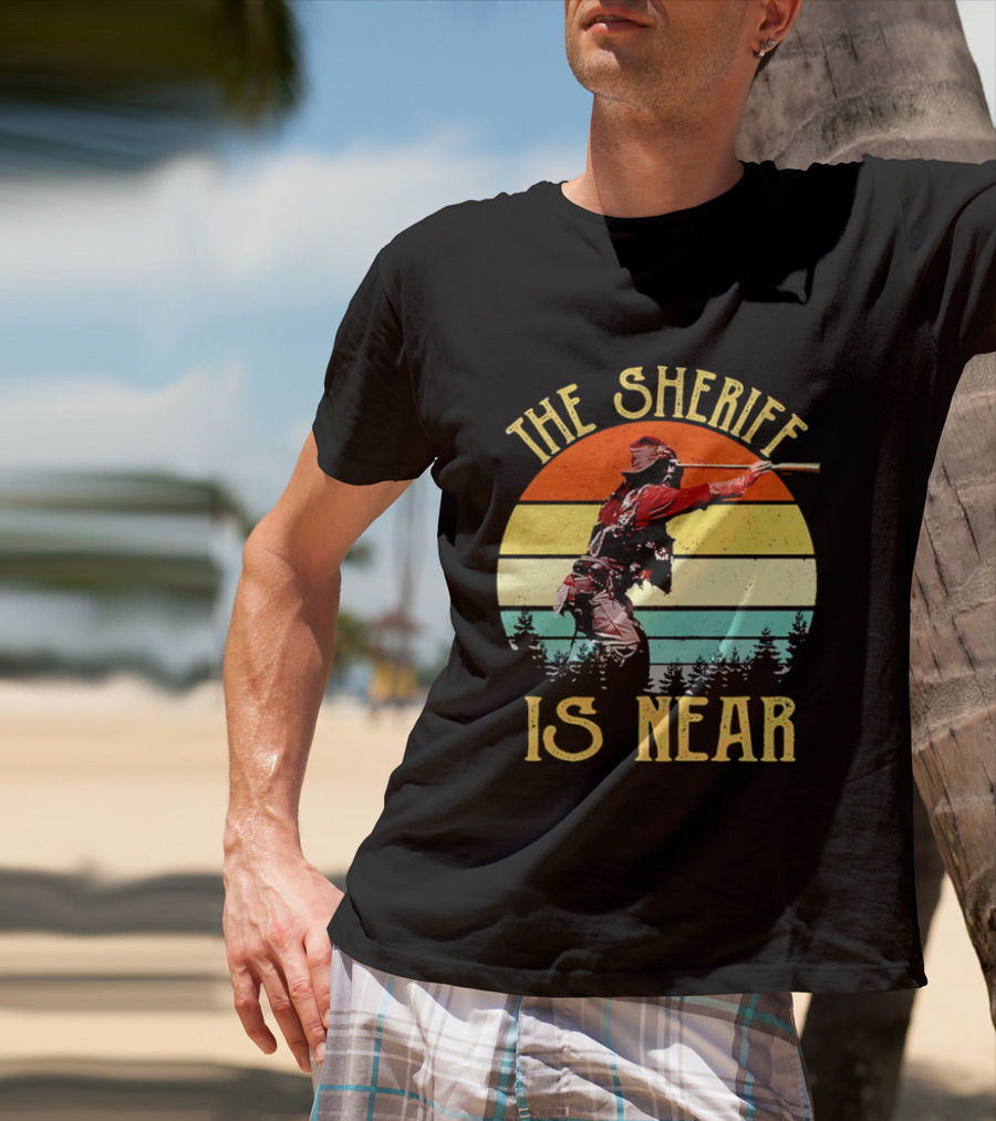 The Sheriff Is Near Western Cowboy Retro Sunset T-Shirt
