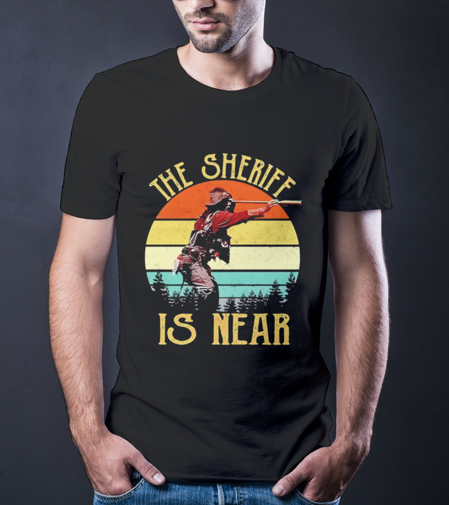 The Sheriff Is Near Western Cowboy Retro Sunset T-Shirt