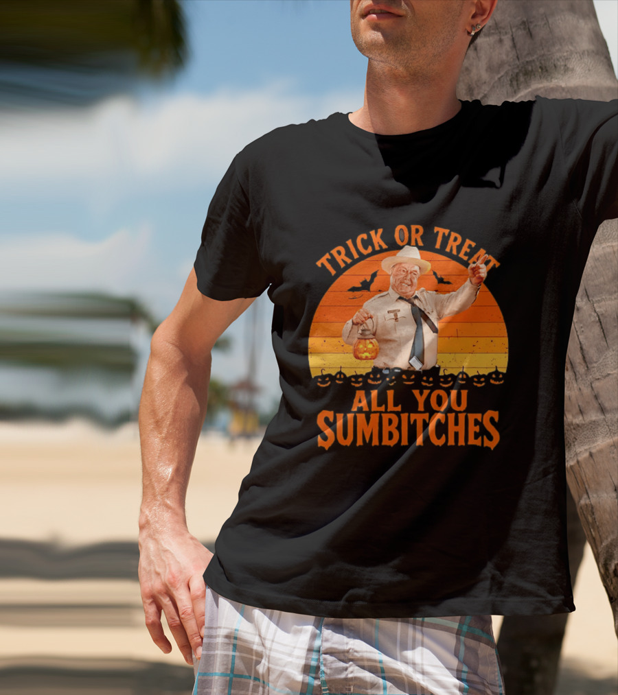 Trick Or Treat All You Sumbitches Halloween Officer Pumpkin Lantern T-Shirt