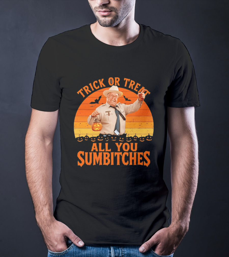 Trick Or Treat All You Sumbitches Halloween Officer Pumpkin Lantern T-Shirt