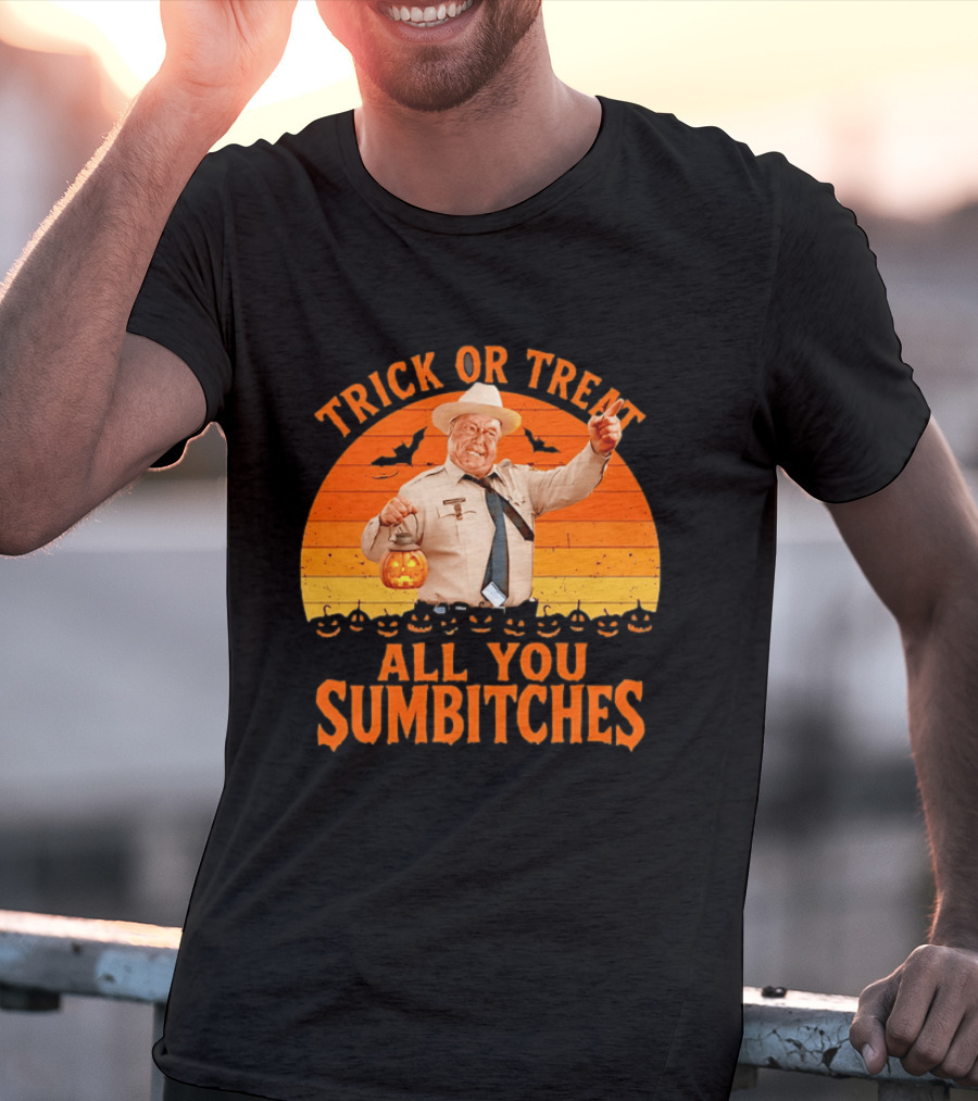Trick Or Treat All You Sumbitches Halloween Officer Pumpkin Lantern T-Shirt