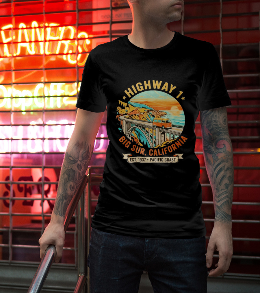 Highway 1 Big Sur California Pacific Coast Est 1937 Vintage Scenic Road Trip T-Shirt