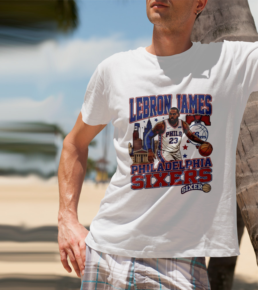 LeBron James Philadelphia Sixers No 23 Jersey Cityscape Basketball T-Shirt