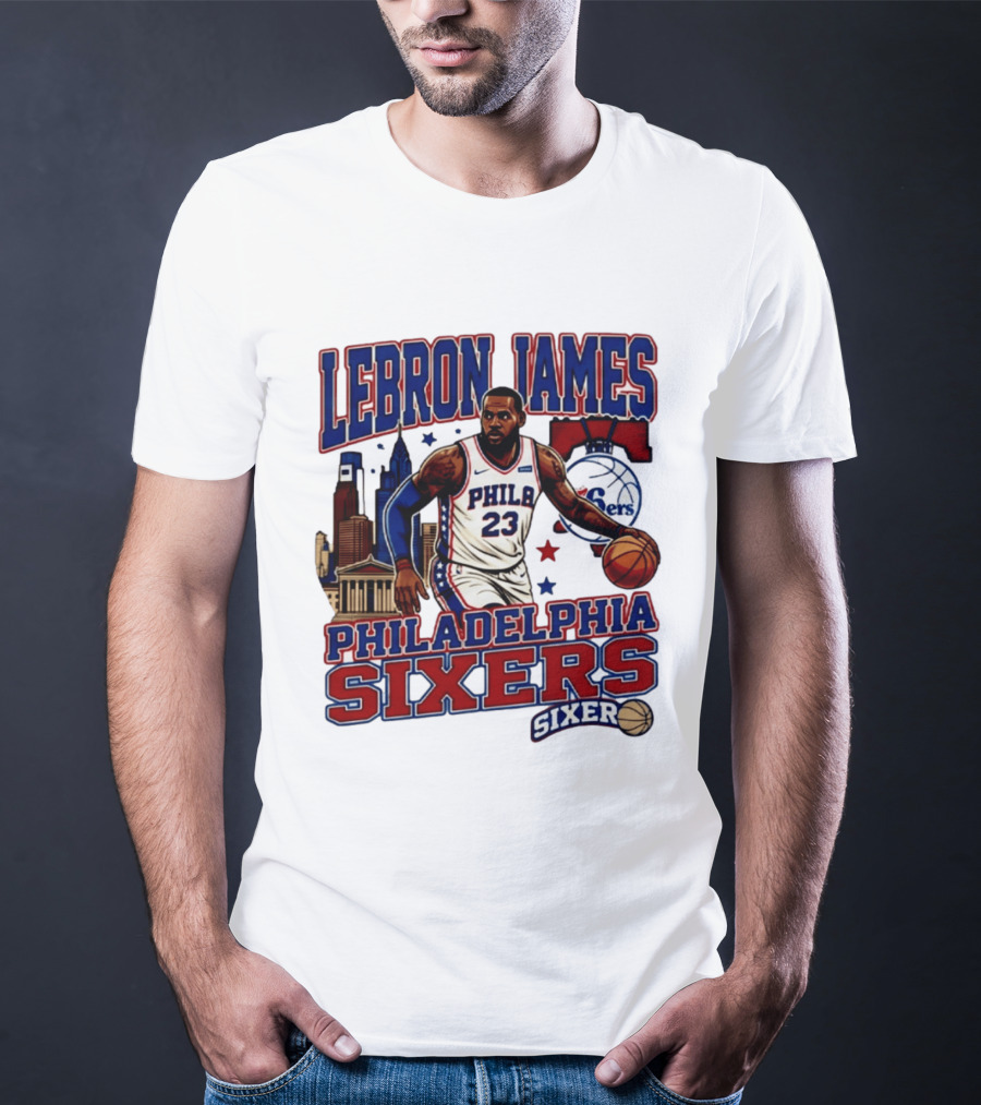 LeBron James Philadelphia Sixers No 23 Jersey Cityscape Basketball T-Shirt