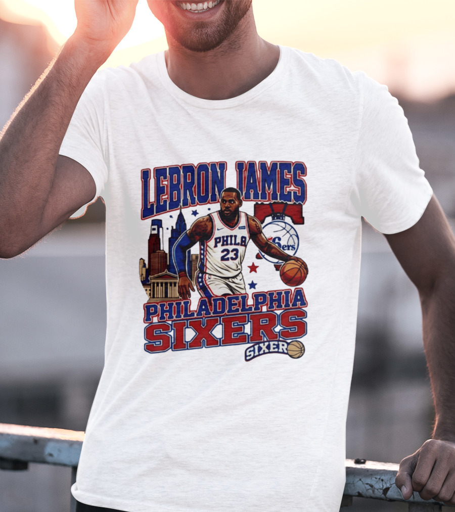 LeBron James Philadelphia Sixers No 23 Jersey Cityscape Basketball T-Shirt