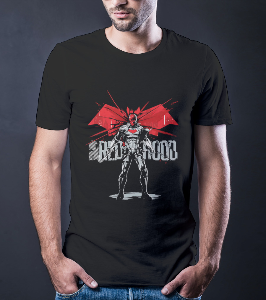 Red Hood Dynamic Vigilante Hero With Red Bat T-Shirt