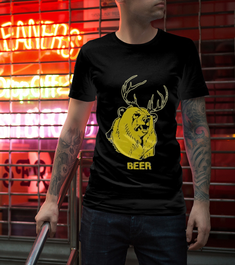 Beer Antlered Bear T-Shirt
