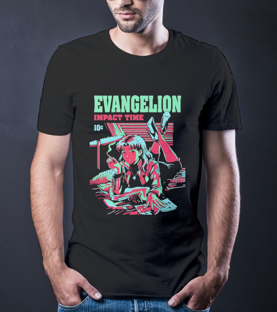 Evangelion Impact Time Misato Katsuragi Smoking Gun Bed Pulp Fiction Visual 90s T-Shirt