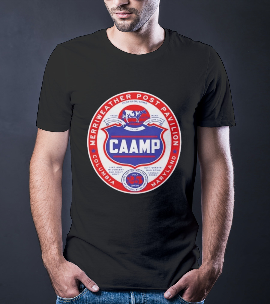 Merriweather Post Pavilion Caamp 2026 Columbia Maryland Concert With Mon Rovio And Hannah Cohen T-Shirt