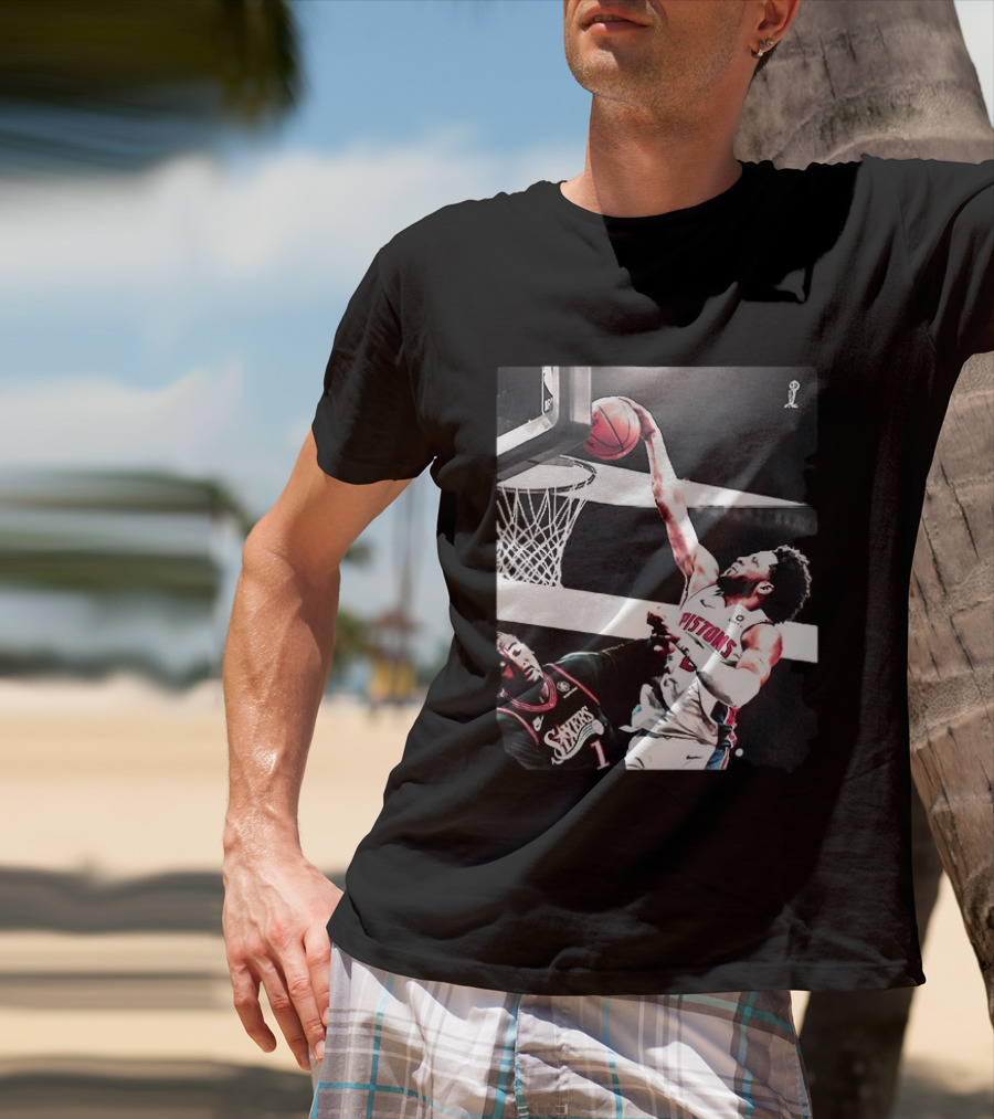 Pistons Cade Cunningham Slam Dunk Vs 76ers Andrei Drummond NBA Action T-Shirt