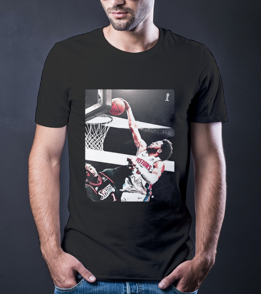 Pistons Cade Cunningham Slam Dunk Vs 76ers Andrei Drummond NBA Action T-Shirt