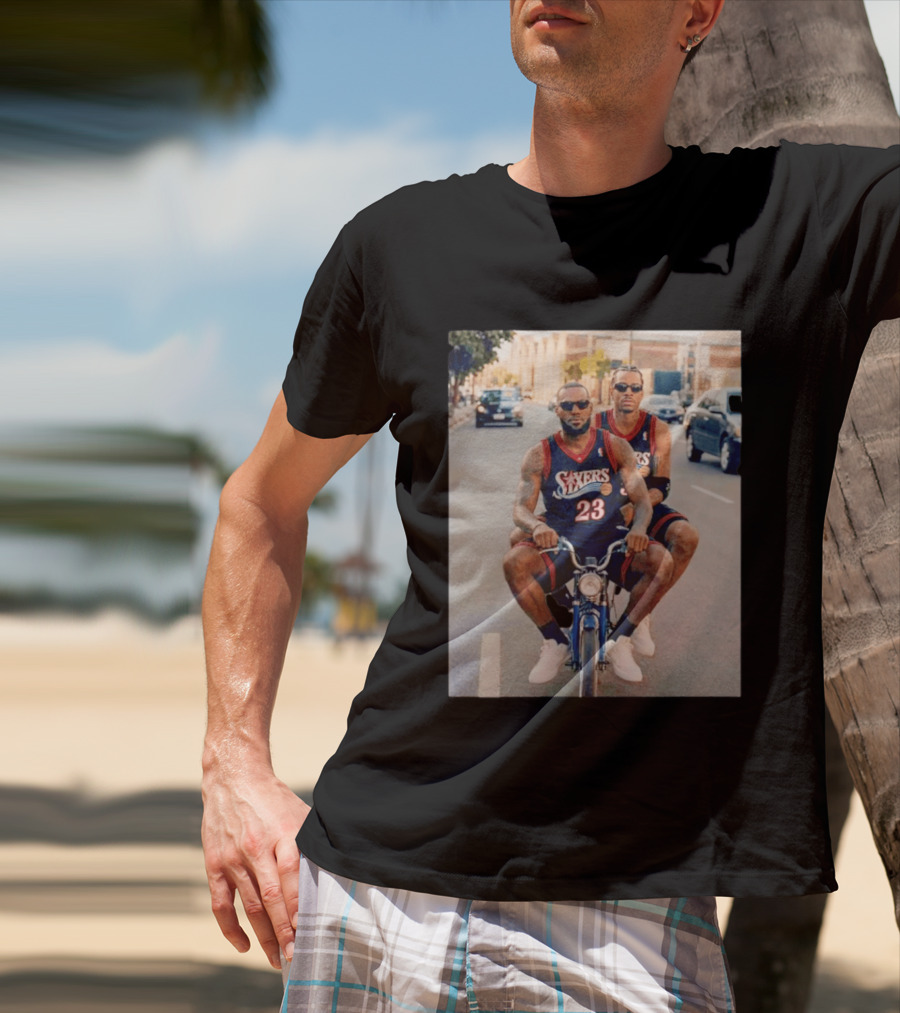 Philadelphia 76ers LeBron James Allen Iverson Duo On Bicycle T-Shirt