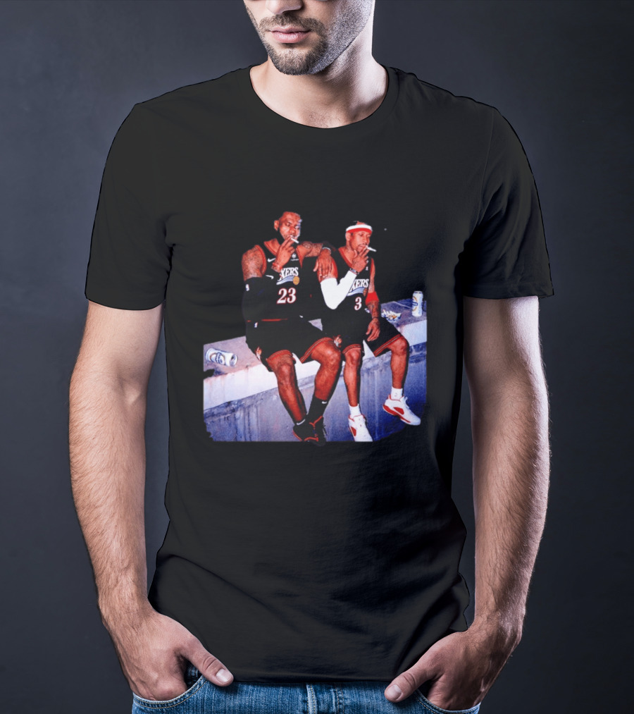 LeBron James Allen Iverson Smoking Philadelphia 76ers Skyline T-Shirt