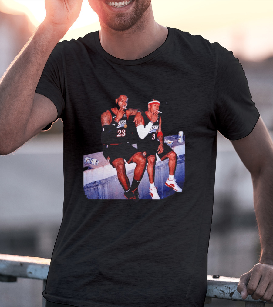LeBron James Allen Iverson Smoking Philadelphia 76ers Skyline T-Shirt