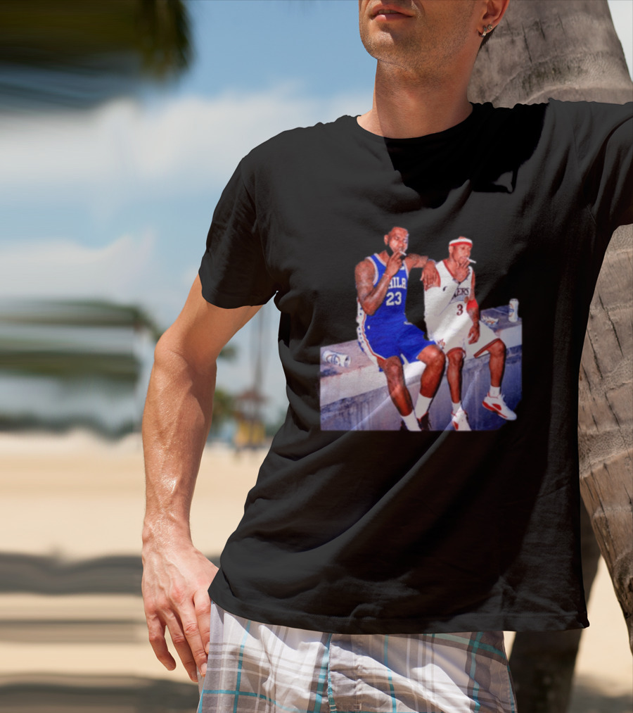 LeBron James Allen Iverson Philadelphia 76ers Smoking Scene Vintage NBA T-Shirt