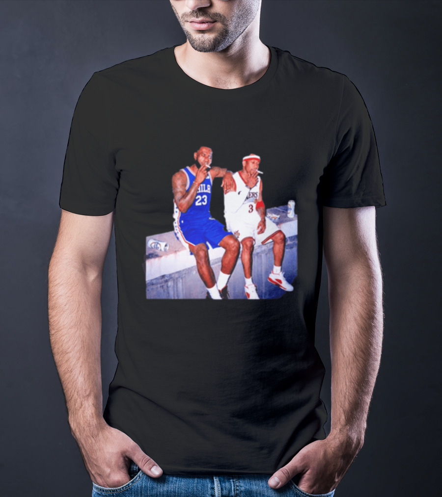 LeBron James Allen Iverson Philadelphia 76ers Smoking Scene Vintage NBA T-Shirt