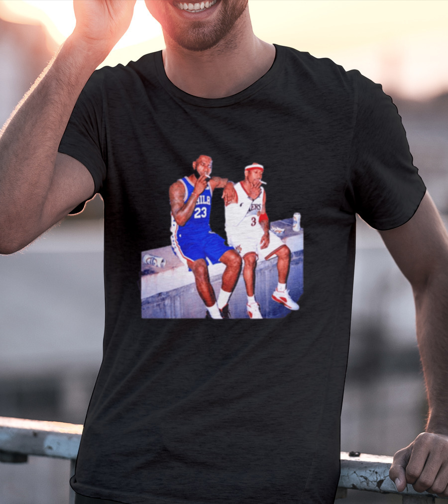 LeBron James Allen Iverson Philadelphia 76ers Smoking Scene Vintage NBA T-Shirt