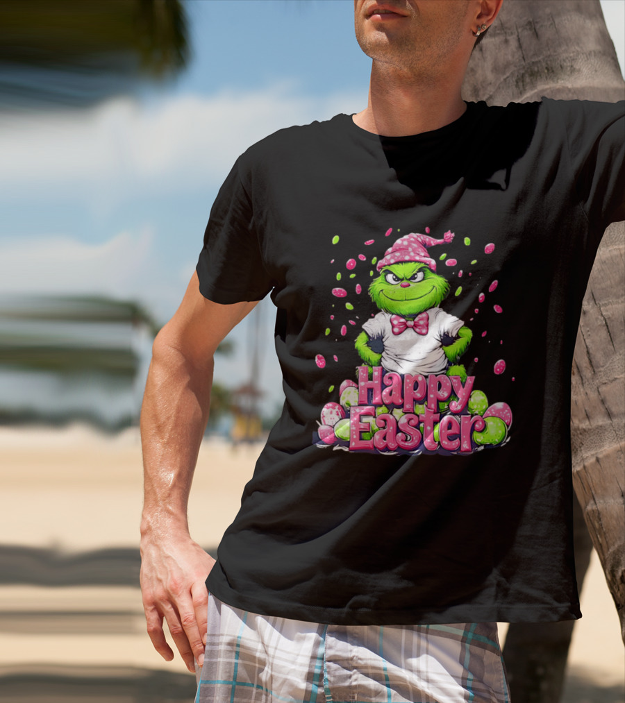 Happy Easter Grinch In Festive Hat With Colorful Eggs T-Shirt