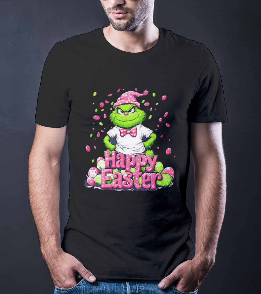 Happy Easter Grinch In Festive Hat With Colorful Eggs T-Shirt