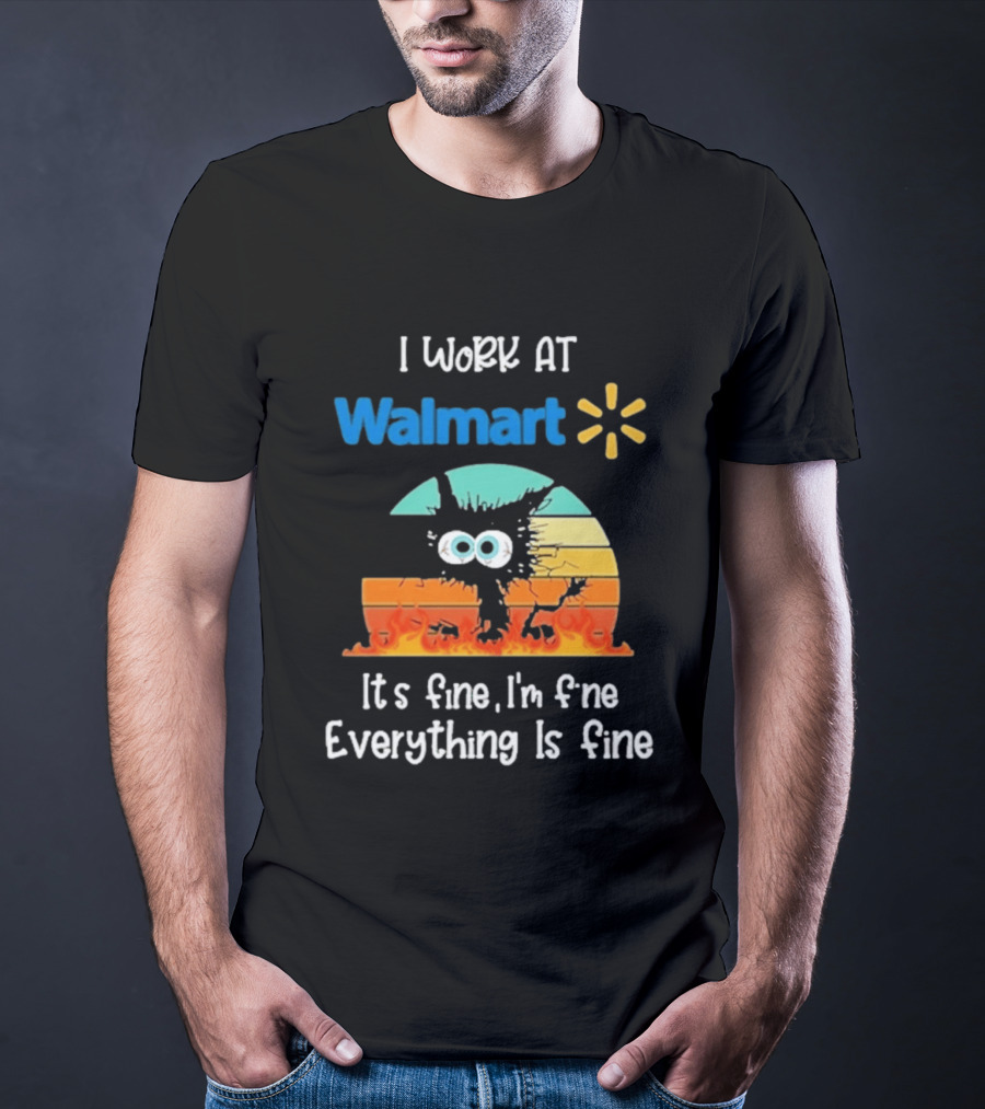 I Work At Walmart Its Fine Im Fine Everything Is Fine Emoji Wall Crack Puzzle T-Shirt