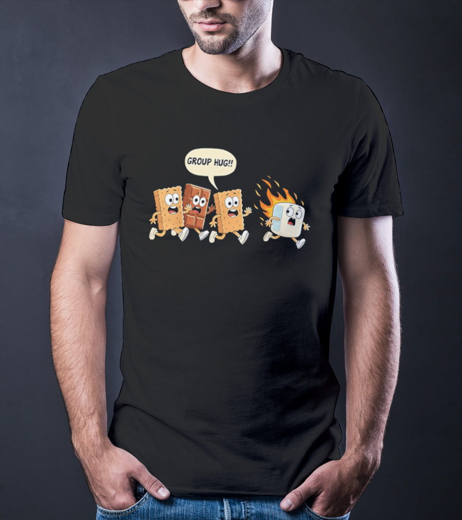 S'mores Cartoon Group Hug Chocolate Graham Cracker Marshmallow Fun T-Shirt