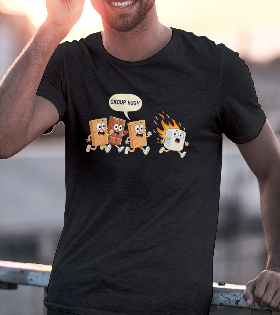 S'mores Cartoon Group Hug Chocolate Graham Cracker Marshmallow Fun T-Shirt