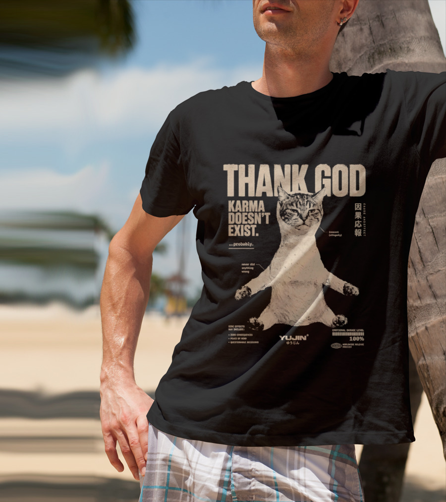 Thank God Karma Doesn't Exist Probably Cat Drawing Yijun Studio Percent Diagram T-Shirt