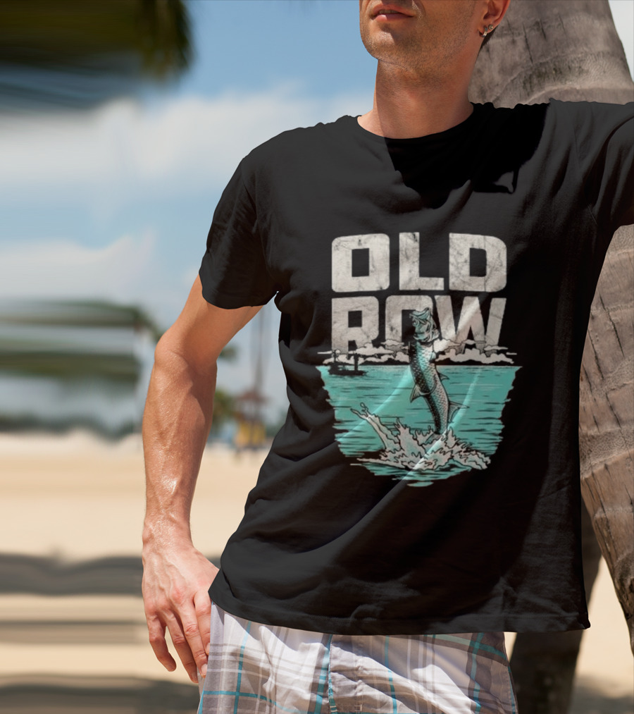 Old Row Tarpon Jumping Fishing Scene T-Shirt