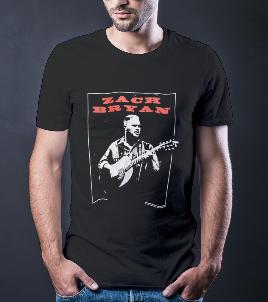 Zach Bryan Guitar Performance Black And White T-Shirt