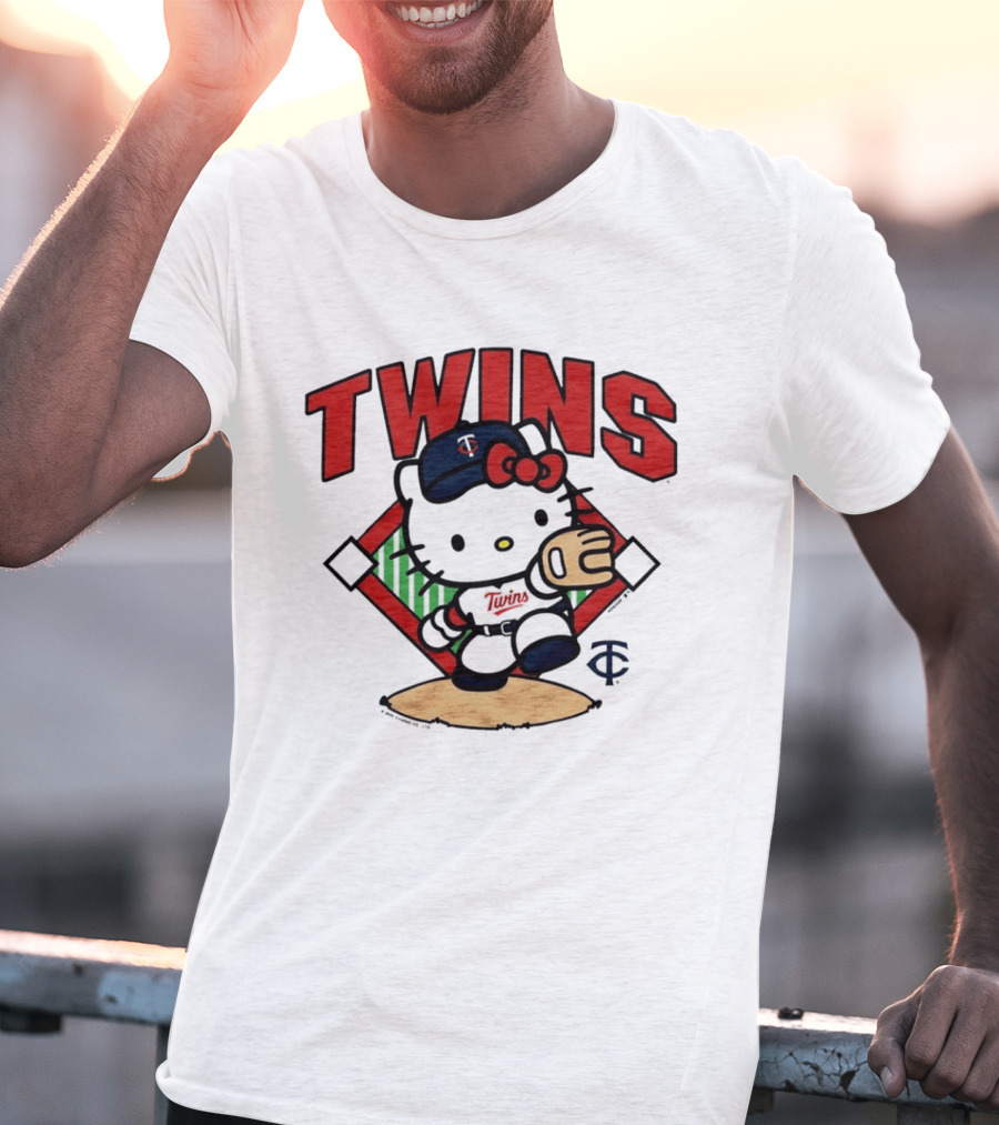 Hello Kitty Twins Baseball Distressed MLB Player Cartoon T-Shirt