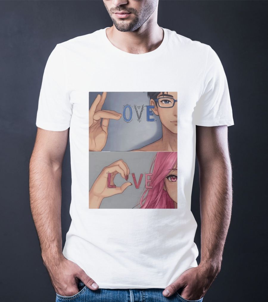 Love Love Anime Couple Hand Gesture T-Shirt