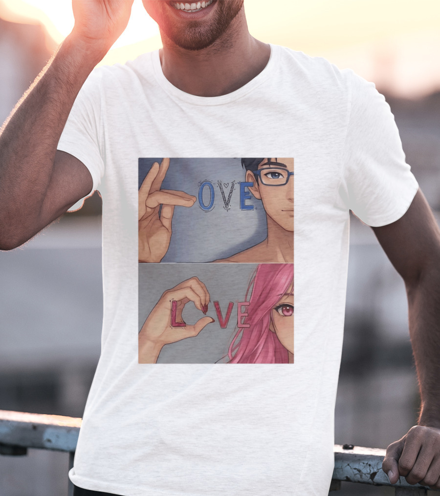 Love Love Anime Couple Hand Gesture T-Shirt