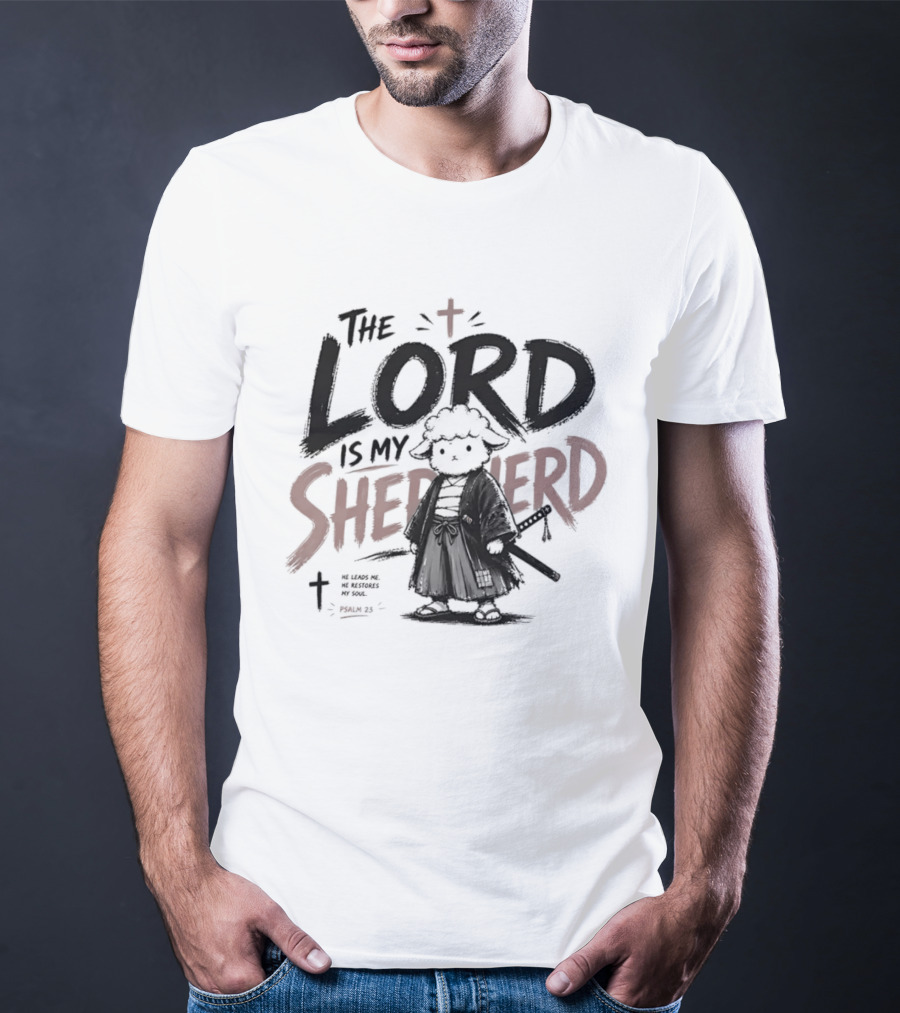 The Lord Is My Shepherd Samurai Sheep Christian Cross T-Shirt